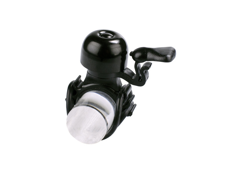 Simson fietsbel Micro 23mm, rubber elastiek bevestiging, zwart