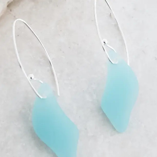 Eco Sea Glass Marquis Splash Earrings - Sea Foam