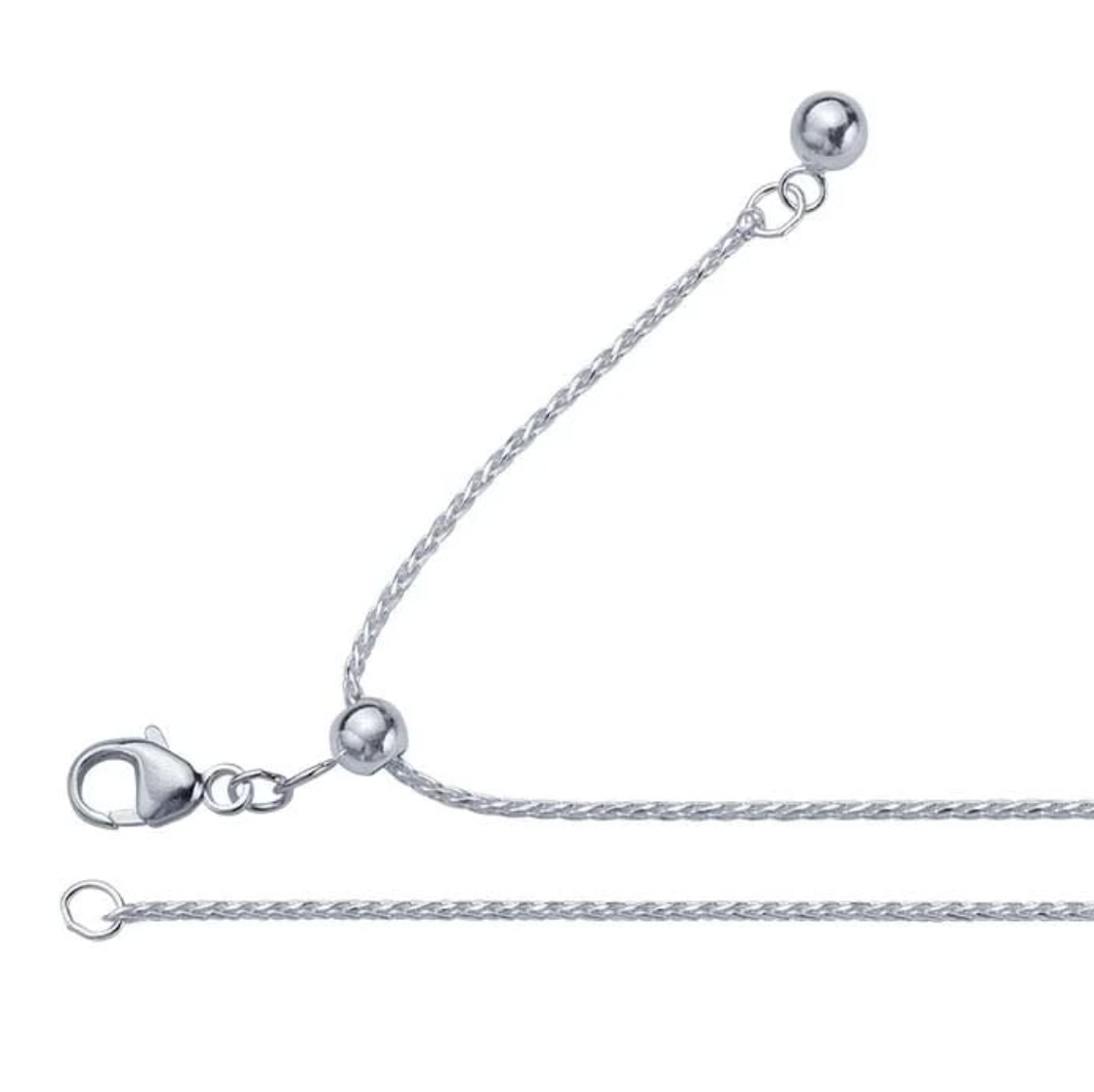Sterling Silver Adjustable Wheat Chain featuring a 7/8” Round
