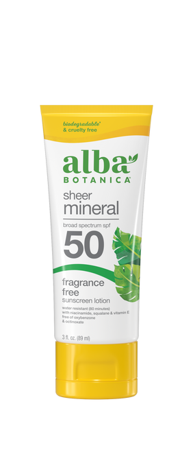 Alba Botanica Sheer Mineral SPF50 Sunscreen Lotion (Fragrance Free) - 89ml