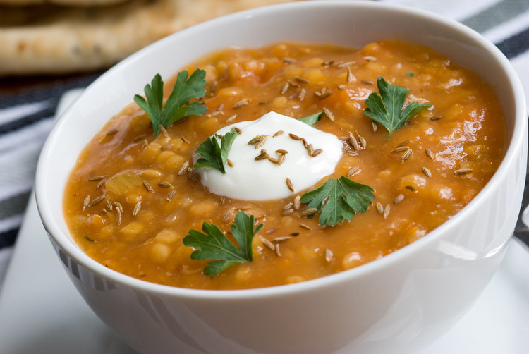 Vegan and protein rich brown lentil soup