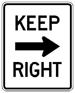 Black and White "Keep Right" sign, 24" x 30", High Intensity Prismatic, Reflective, Arrow Pointing Right