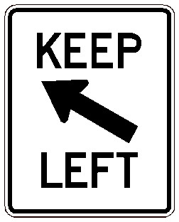 Black and White "Keep Left" Sign, 24" x 30" Reflective, High Intensity Prismatic