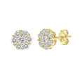 1ct Yellow Gold Cluster Lab Diamond Stud Earrings (75-3150EY)