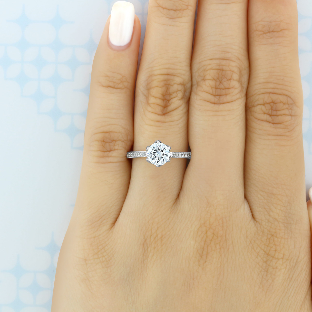 Round Colorless Six Prong Solitaire Engagement Ring