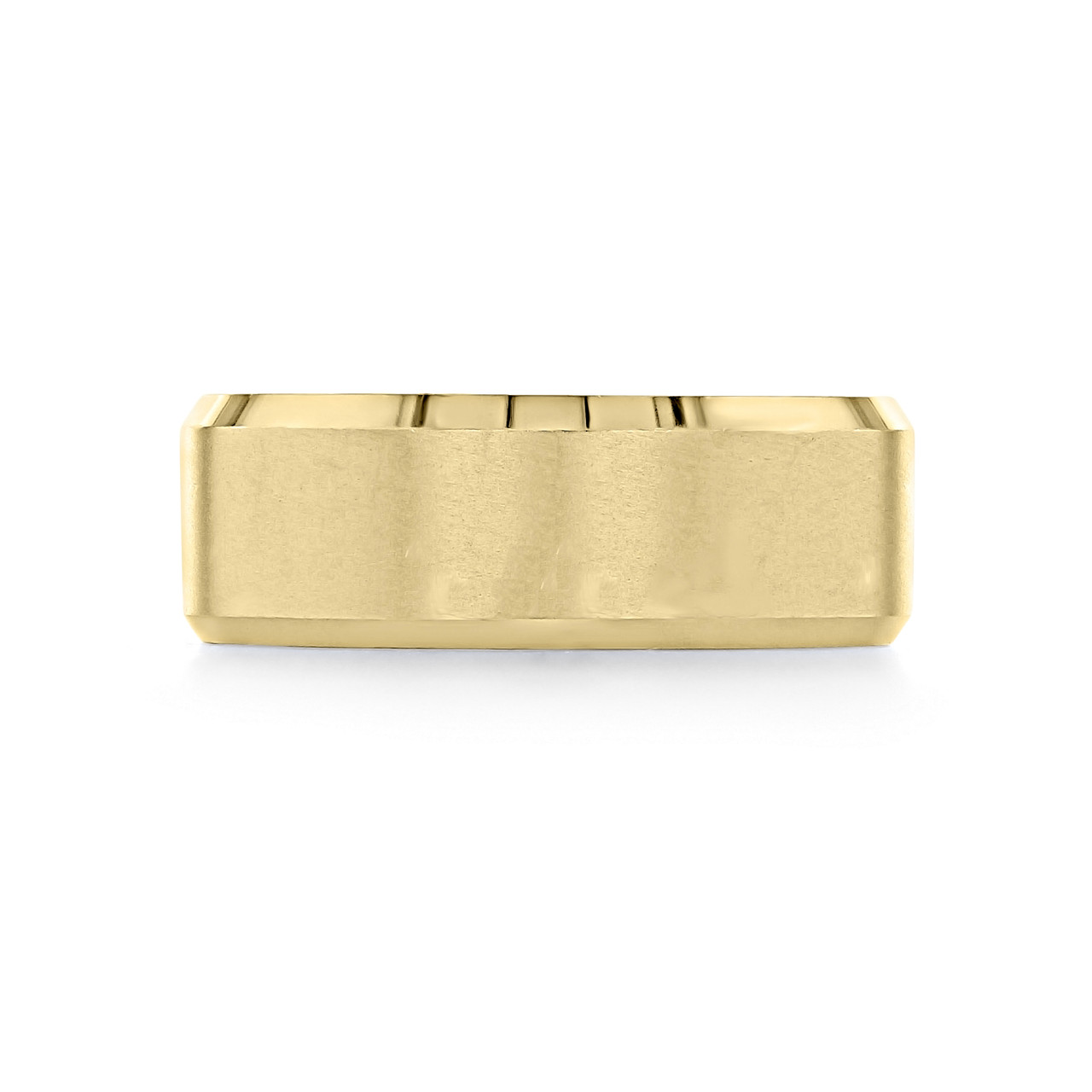 Mens yellow gold on sale beveled wedding band