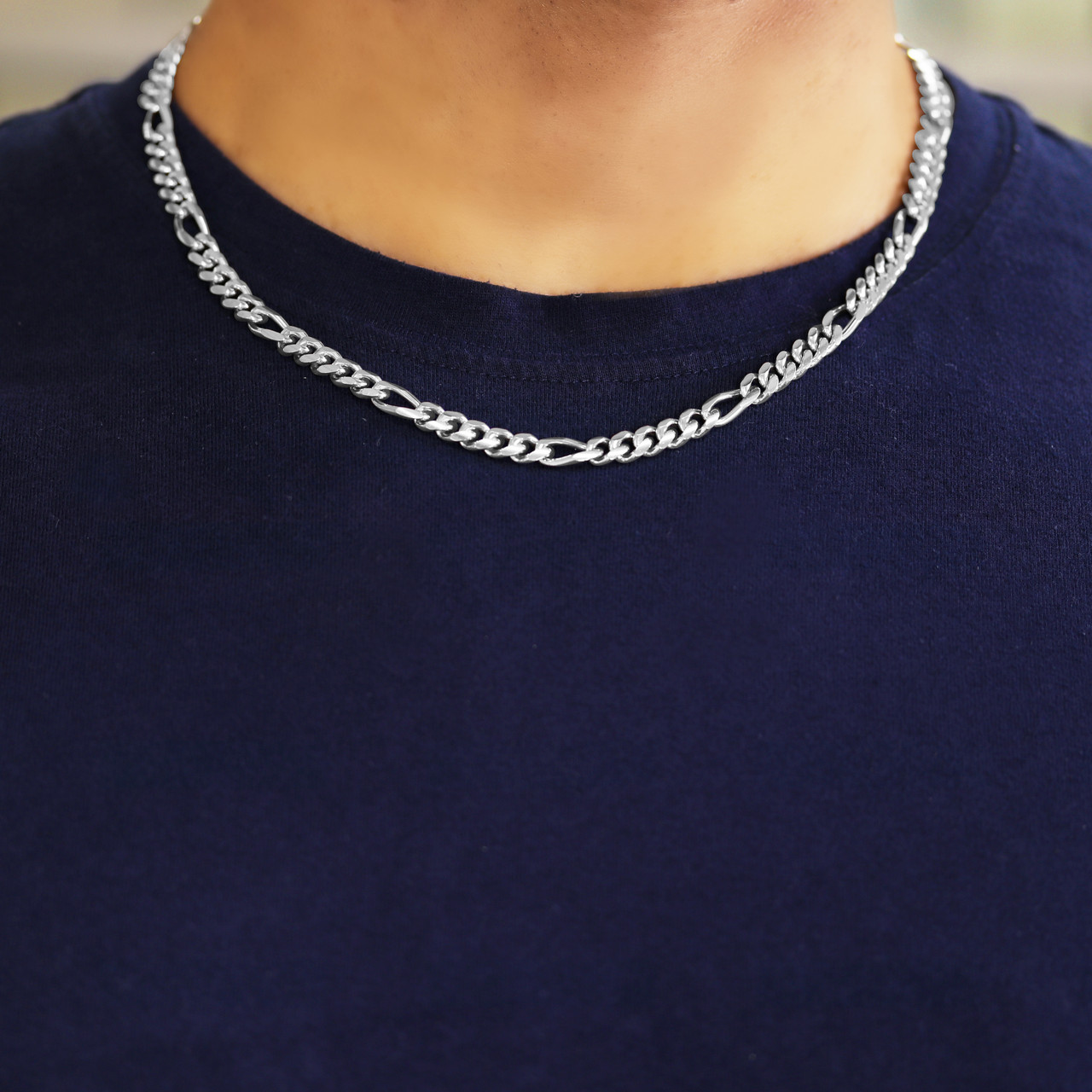 Men's Rhodium Plated 6MM Miami Curb Figaro Chain (CH6FIW-20)