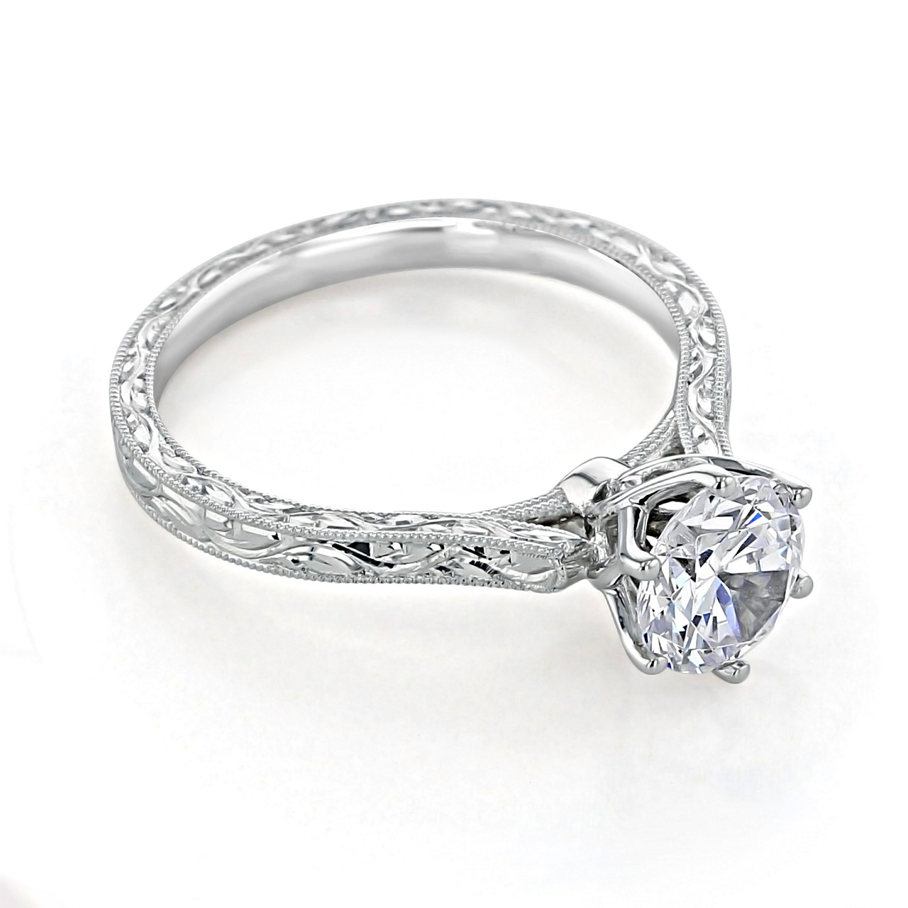 1 ct Round Engraved Engagement Ring 