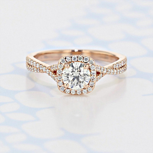 0.70 ct Round Shape Earth Mined Diamond Halo Twist Rose gold Engagement Ring (2006030)