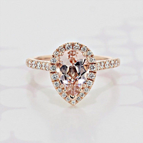 10 x 7mm Pear Shape Morganite Halo Rose Gold Engagement Ring (2006054)