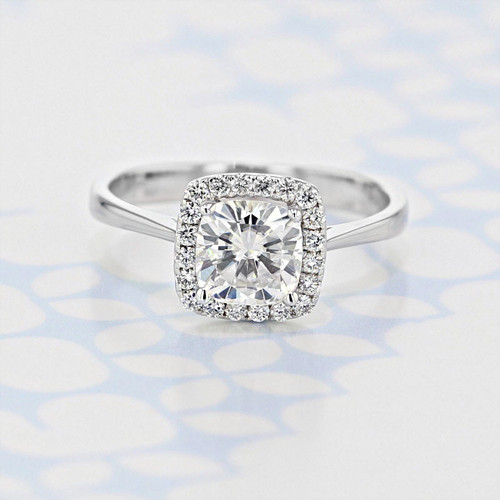 1.50 Ct. Cushion Shape Moissanite Halo White Gold Engagement Ring (2006368)