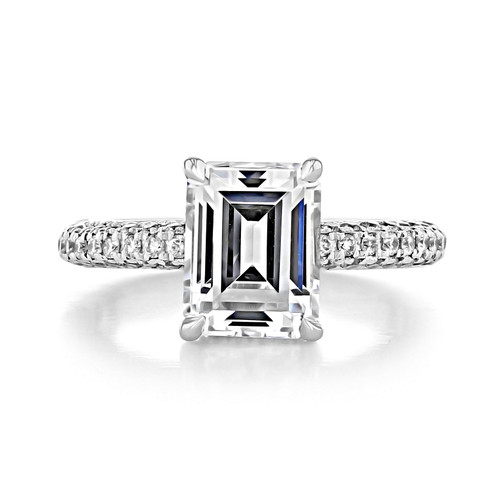 2.50 Emerald Cut Hidden Halo Pavé Platinum Engagement Ring (EV31EC-PL