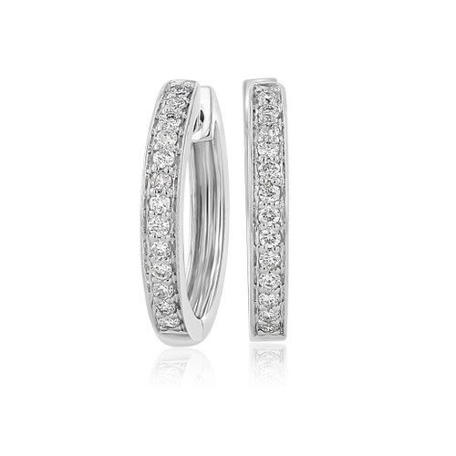 14K White Gold Diamond Huggie Hoops (E369)