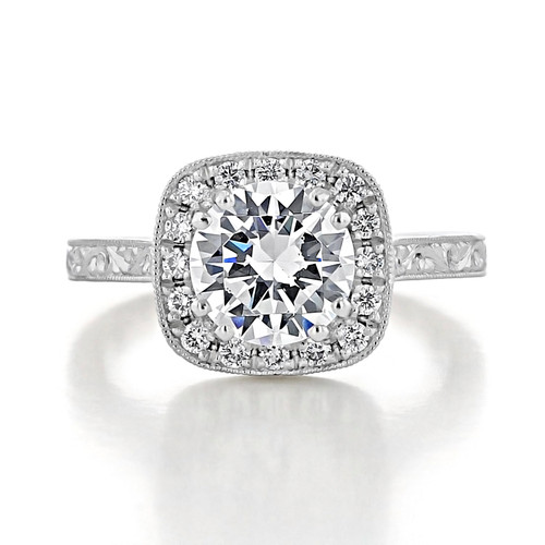 1.50 Ct. Round Moissanite Halo Engraved Engagement Ring (EV58-M)