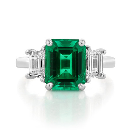 3 ct Green Emerald Three-Stone Engagement Ring (TR93)