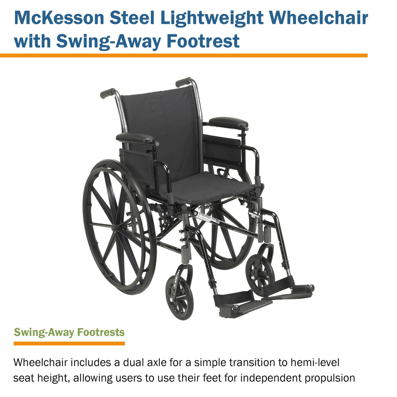 McKesson Manual Lightweight Wheelchair, 18 inch Seat Width