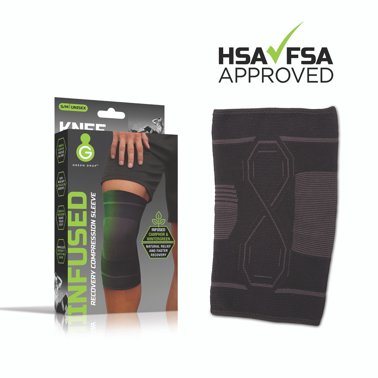 Green Drop Knee Compression Sleeve - Infused Support Brace - Simply Medical