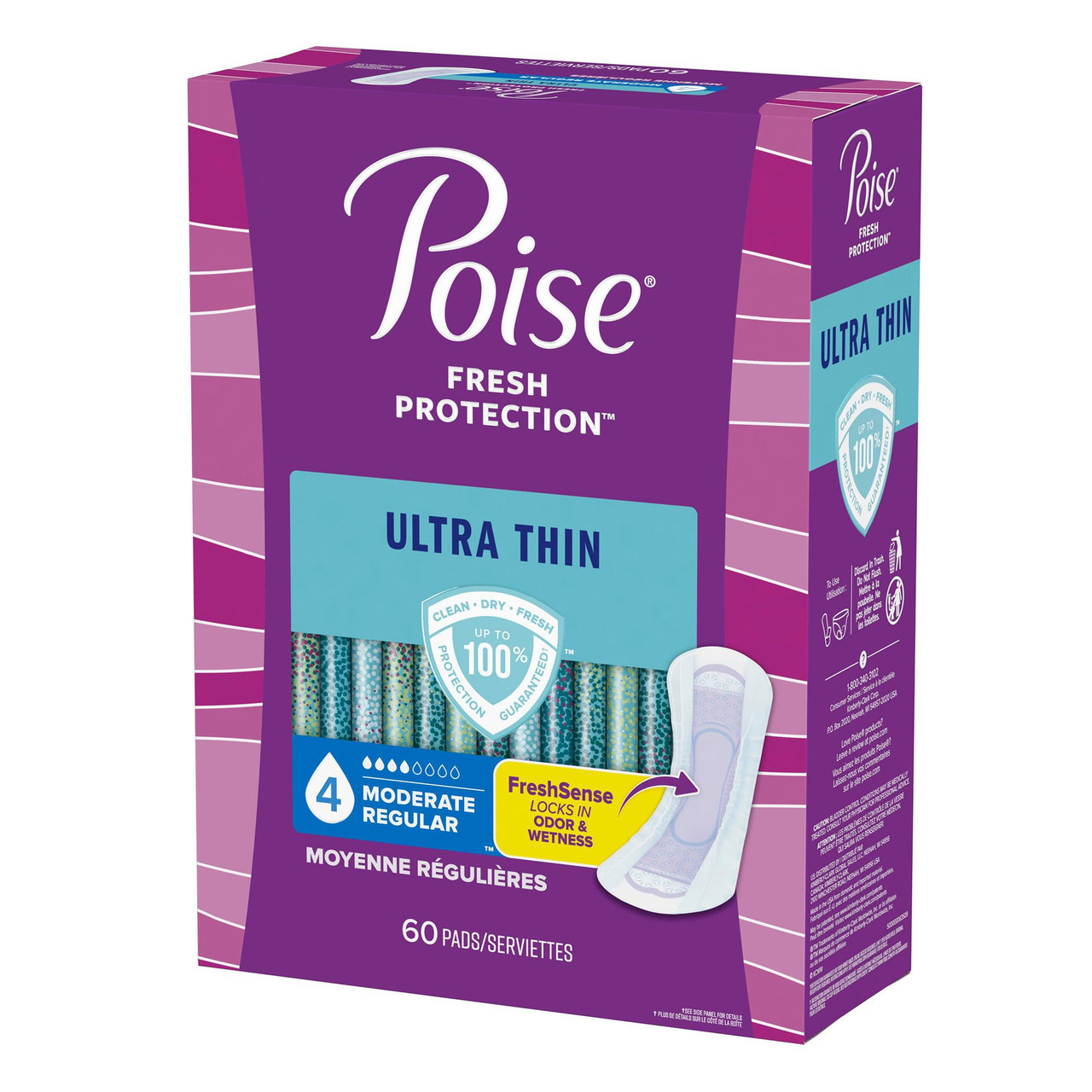 Poise Ultra Thin Incontinence Pads For Women, Moderate Absorbency, Long,  48Ct