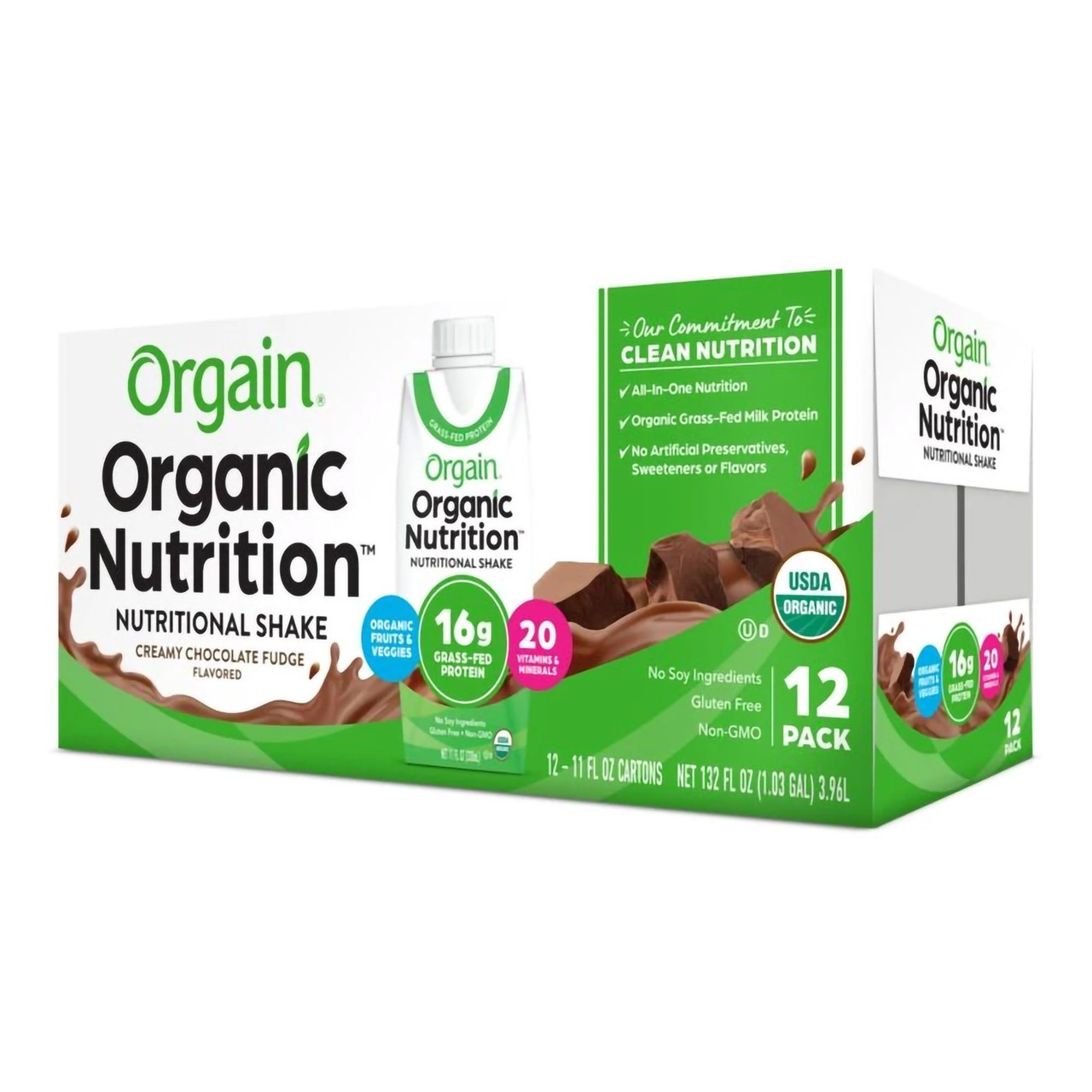 Orgain Clean Protein Creamy Chocolate Fudge Flavored Protein Shake, 4  count, 44 fl oz