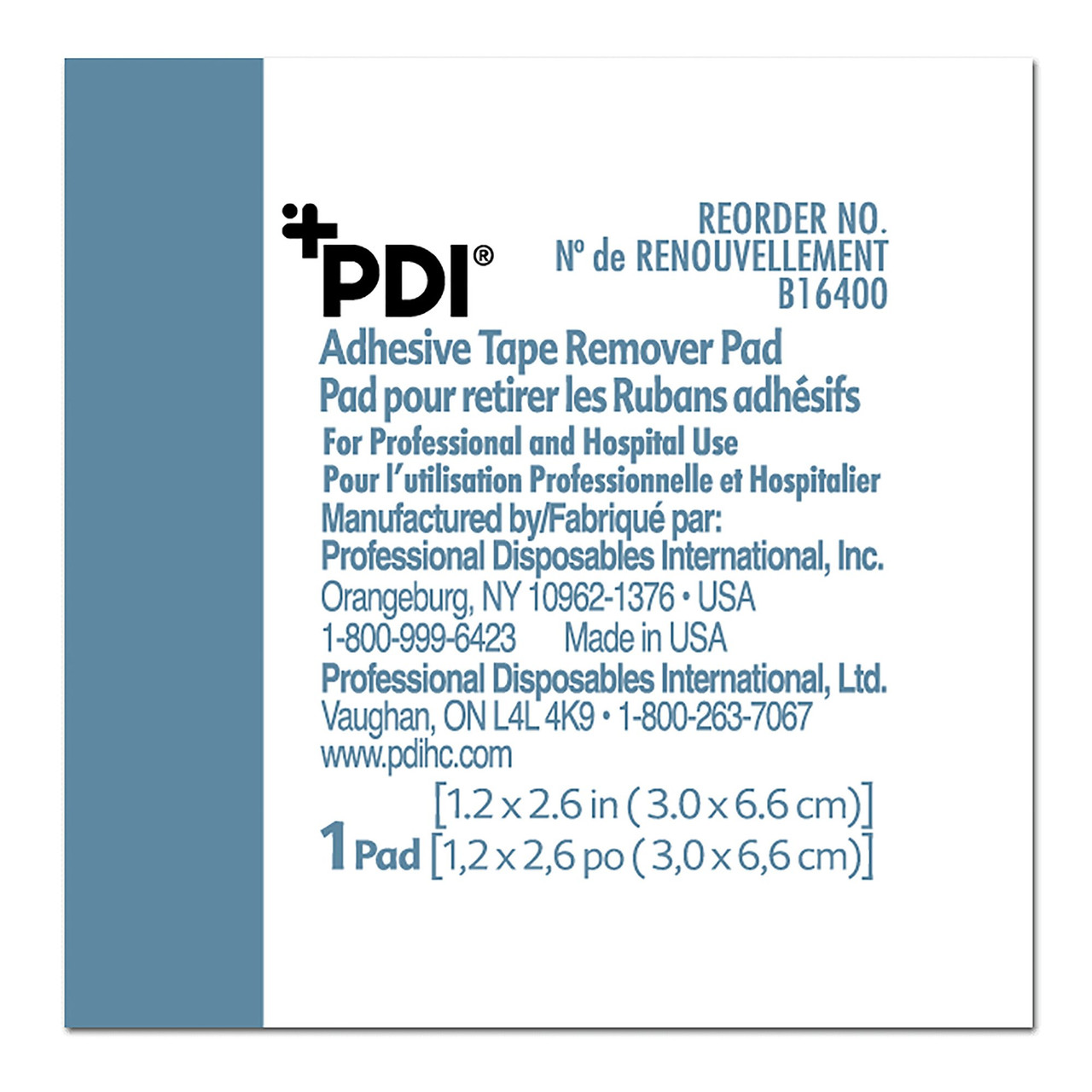 PDI Adhesive Remover, 1¼ x 2-5/8 inch Wipe, Box-100