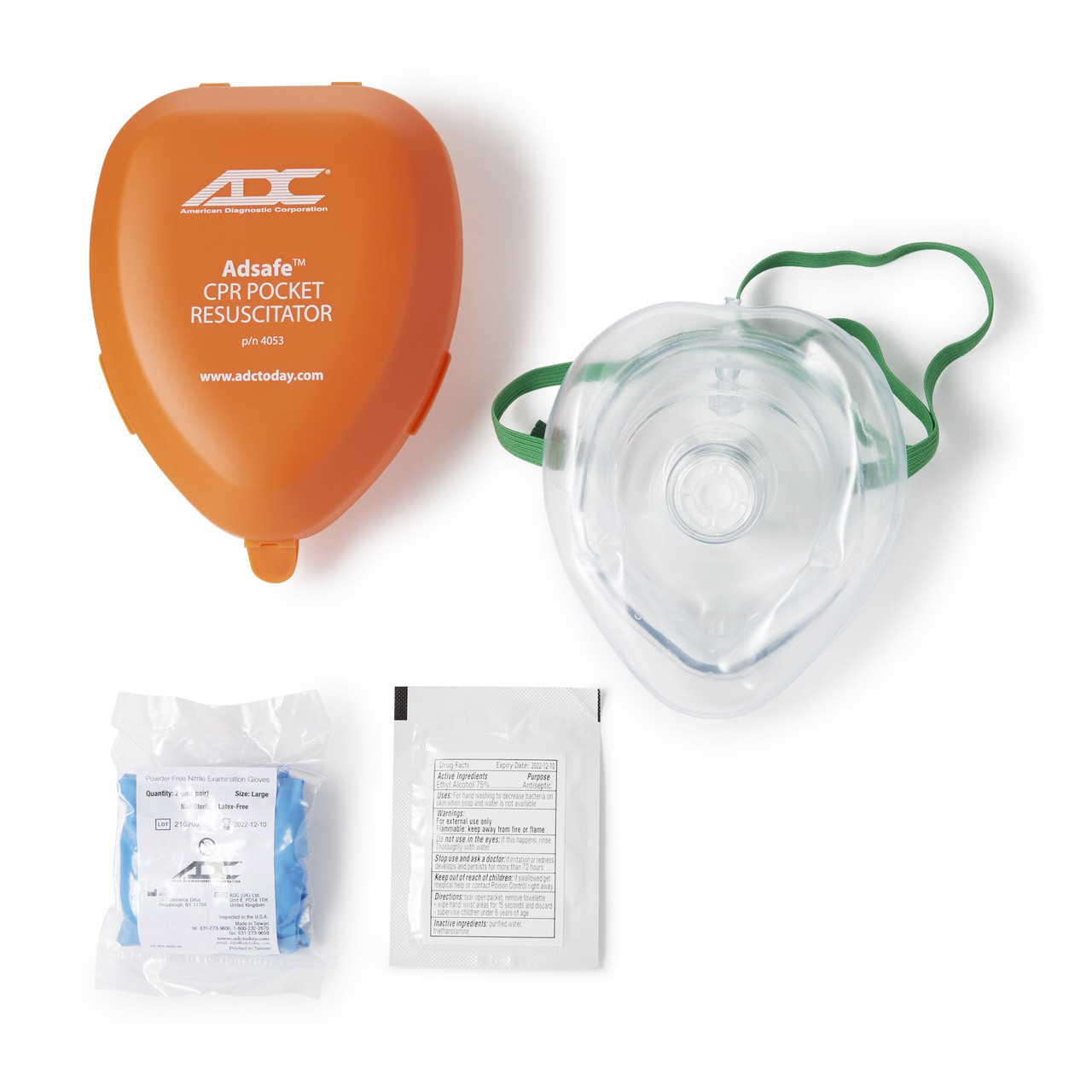 Adsafe Resuscitation Kit - CPR Rescue Mask, Medical Gloves and Alcohol Wipe