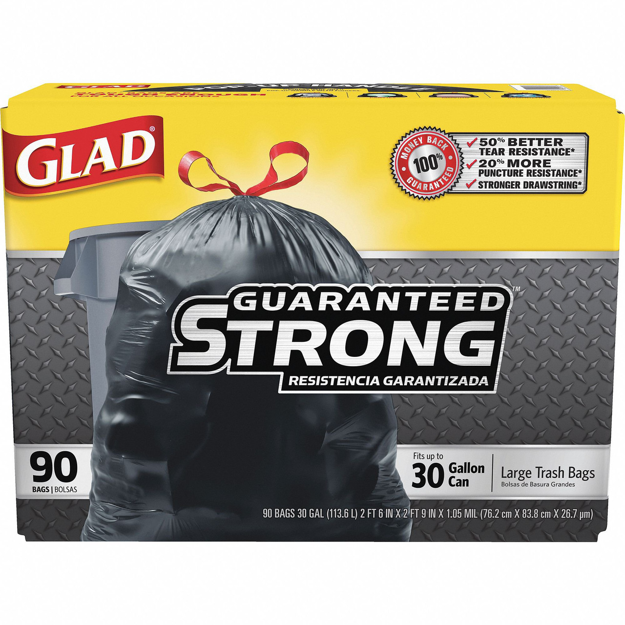 Glad Trash Bags, Super Heavy Duty, 30 gal, 1.05 mil - Black, 30 in x 33 in  - Simply Medical