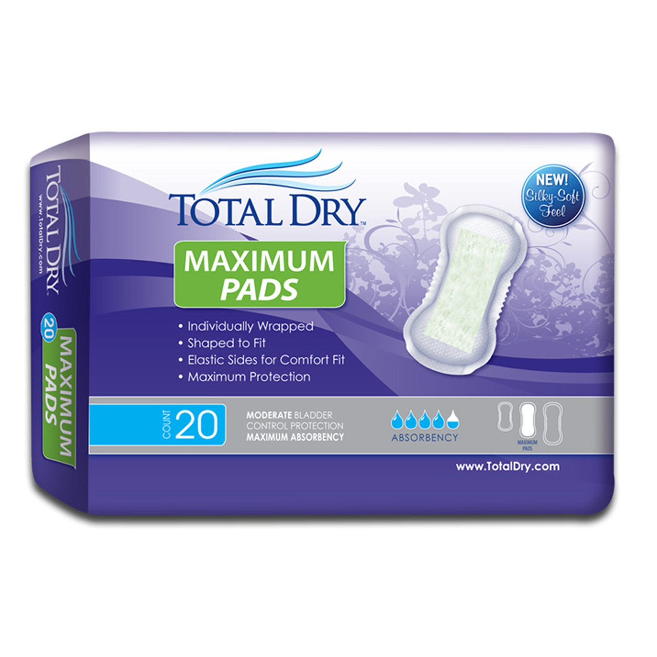 TotalDry Bladder Control Pads for Women, Maximum Absorbency - Disposable,  13 3/4 in L - Simply Medical