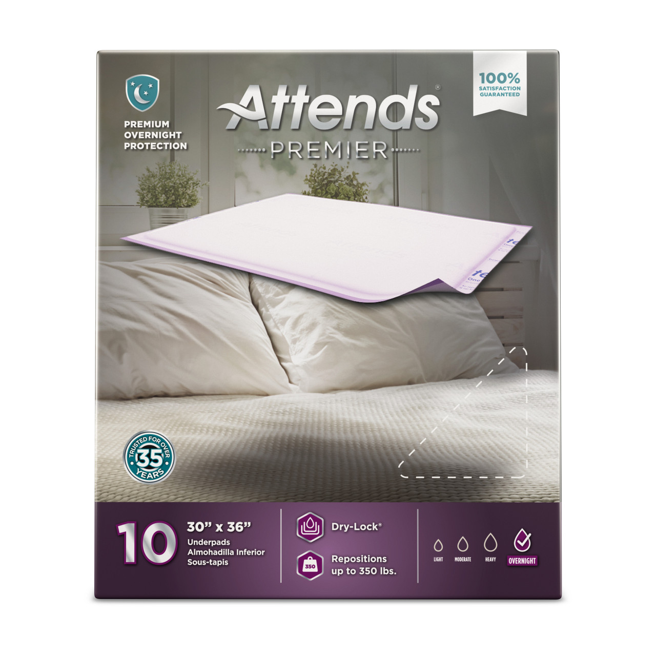 Attends Premier Overnight Protection Underpads, Heavy Absorbency - 30 in x  36 in - Simply Medical