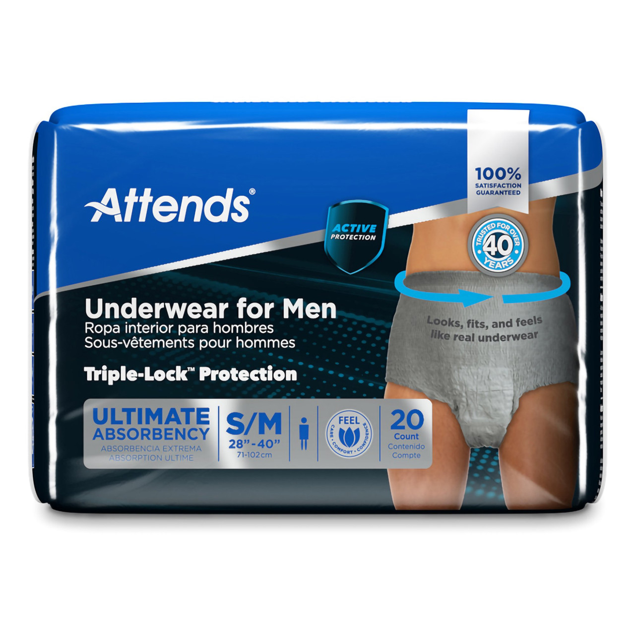 Attends Discreet Men's Incontinence Underwear, Level 5 Absorbency