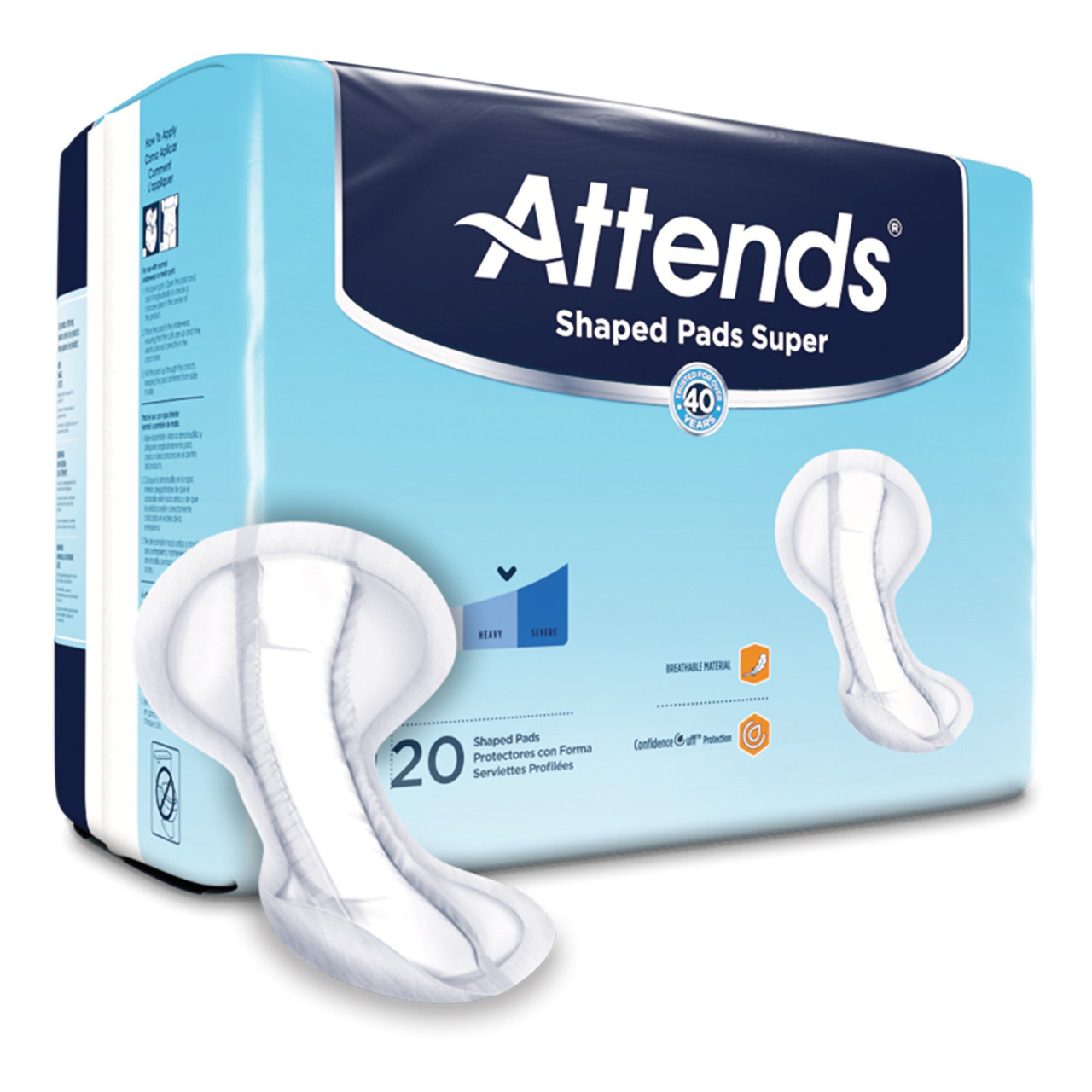 Attends Shaped Super Bladder Control Pads, Heavy to Severe Absorbency -  Unisex, One Size Fits Most - Simply Medical