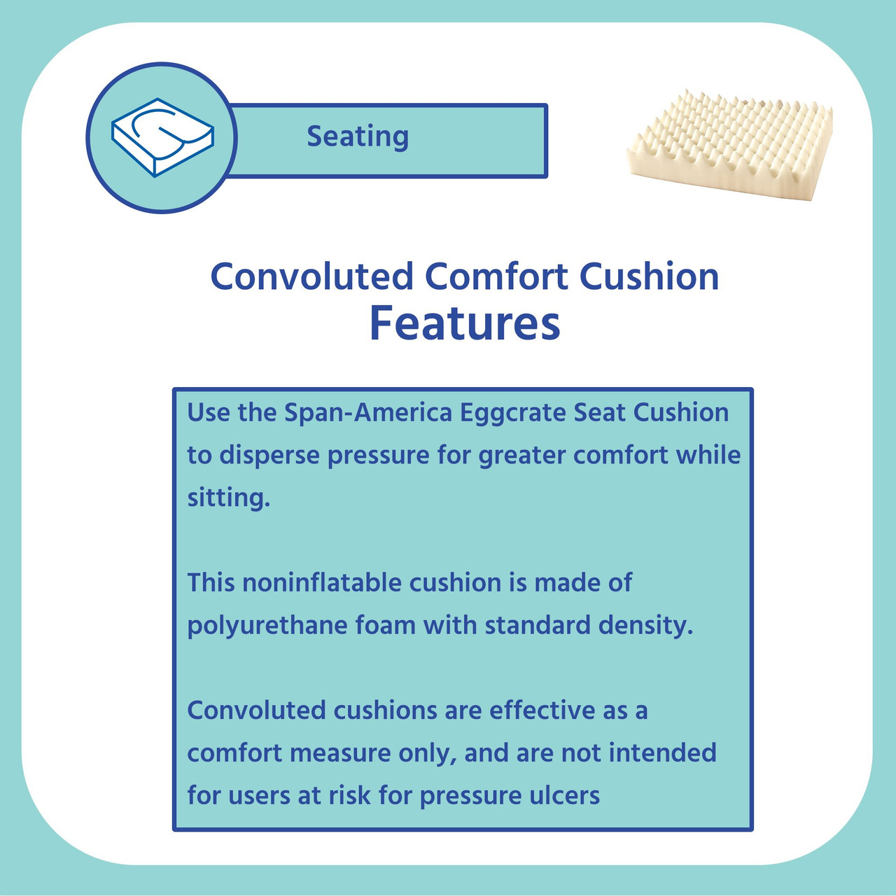 drive Contoured Seat Cushion - Molded Foam, Great for Wheelchairs - 18 in x  16 in x 2 in - Simply Medical