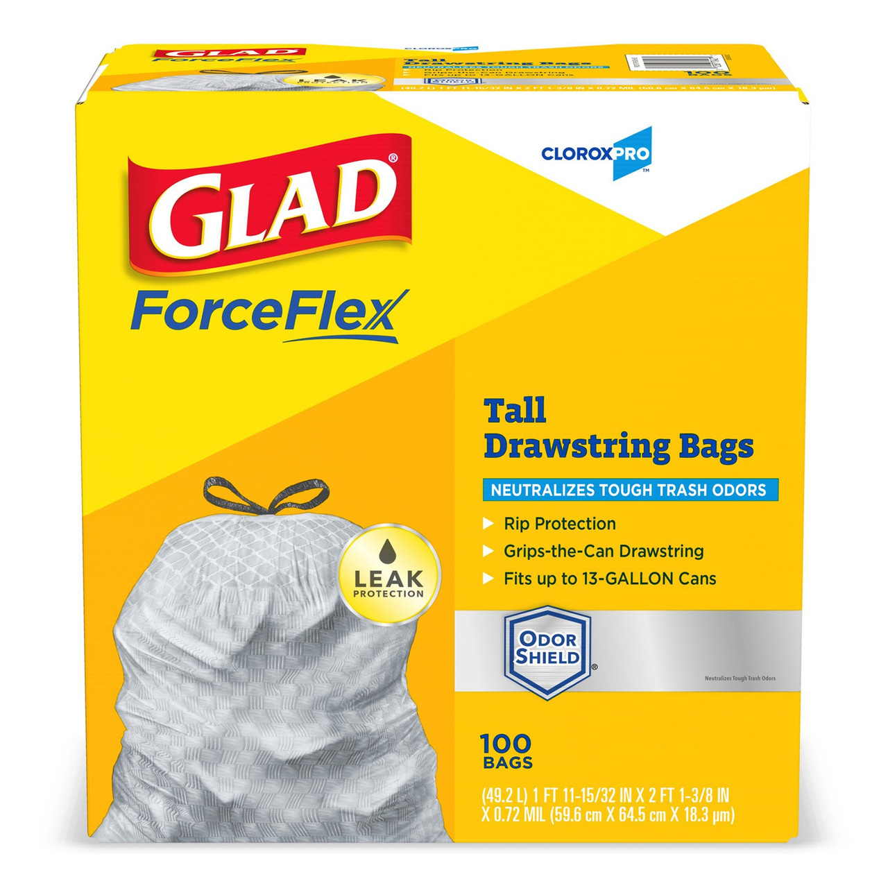 Glad ForceFlex Trash Bags, Tall Kitchen Drawstring, 13 gal - Gray, 24 in x  28 in