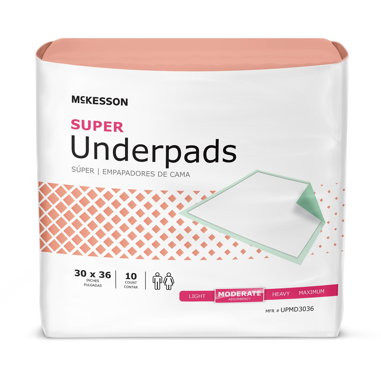 McKesson Super Underpads, Moderate Absorbency - Fluff/Polymer Core,  Disposable - 30 in x 36 in - Simply Medical