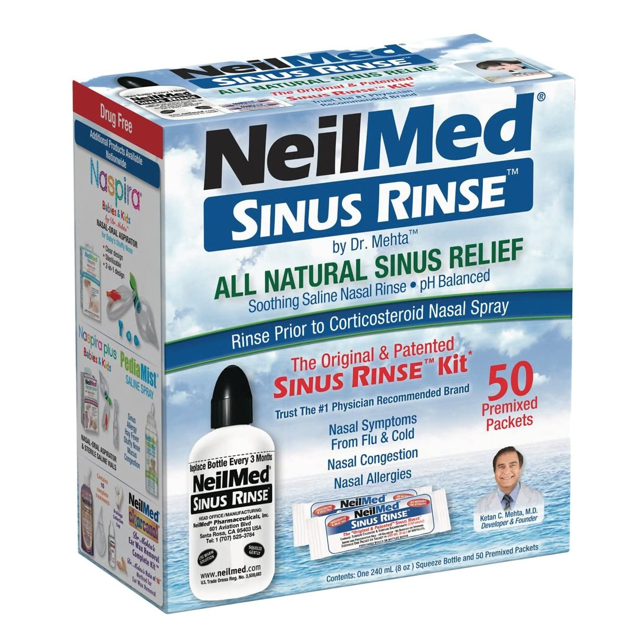 Neilmed Sinus Rinse Saline Nasal Rinse Kit Powder for Solution 50 Packets  Each - Simply Medical