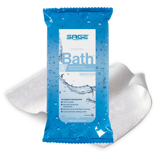 Essential Bath Medium Weight Rinse-Free Bath Wipe Sage Products 7800