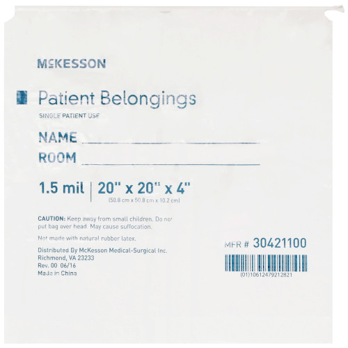 McKesson Patient Belongings Bag McKesson Brand 30421100