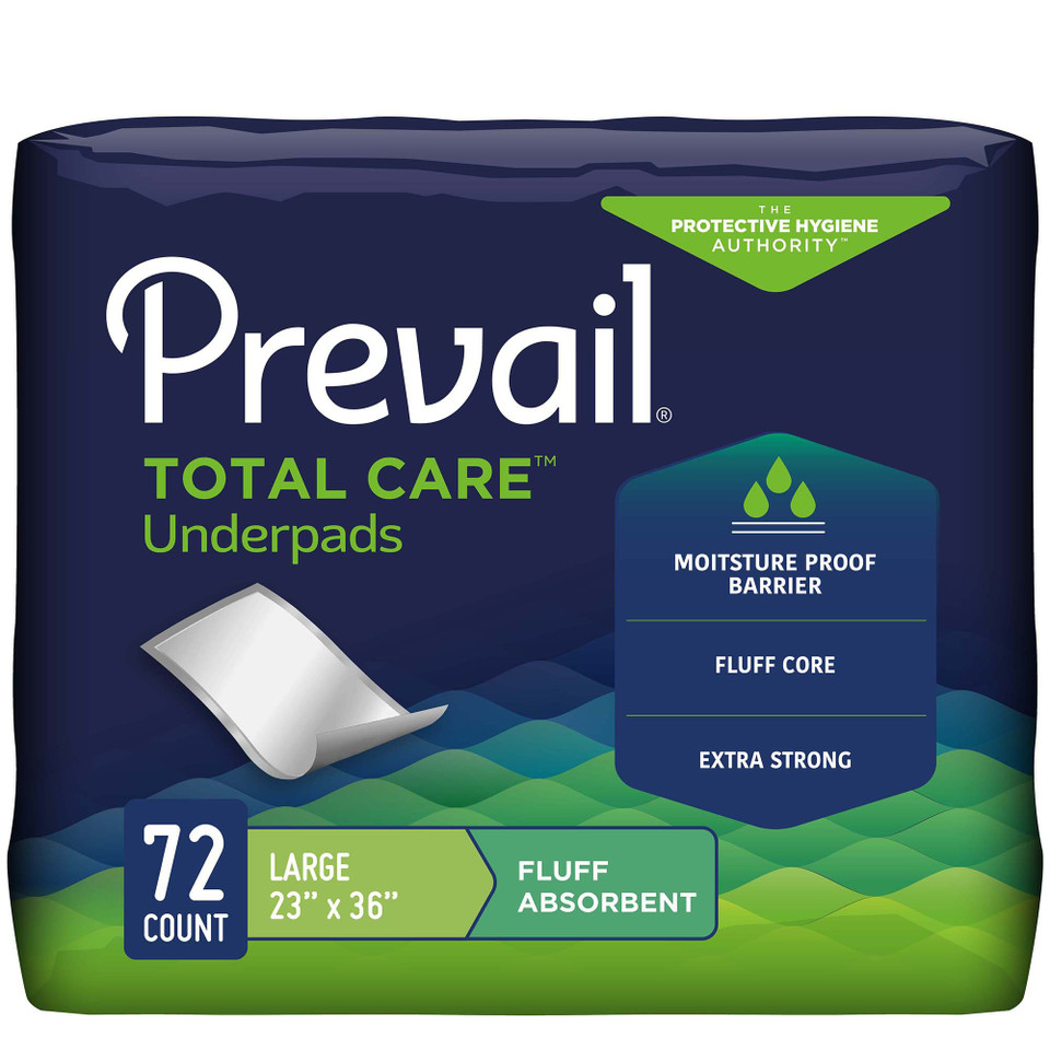 Prevail Total Care Underpads Light Absorbency Fluff Core Disposable