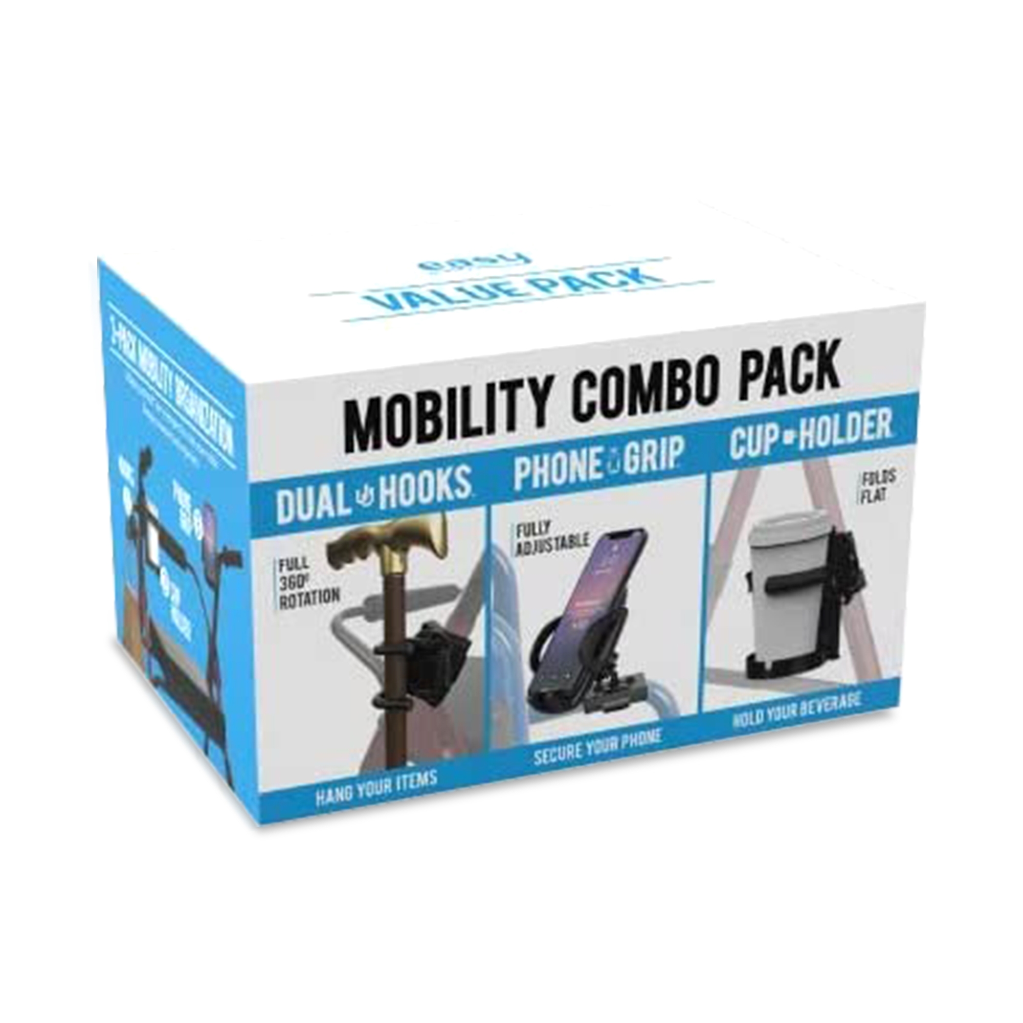 Mobility Combo Pack : Cup Holder, Phone Grip and Hooks