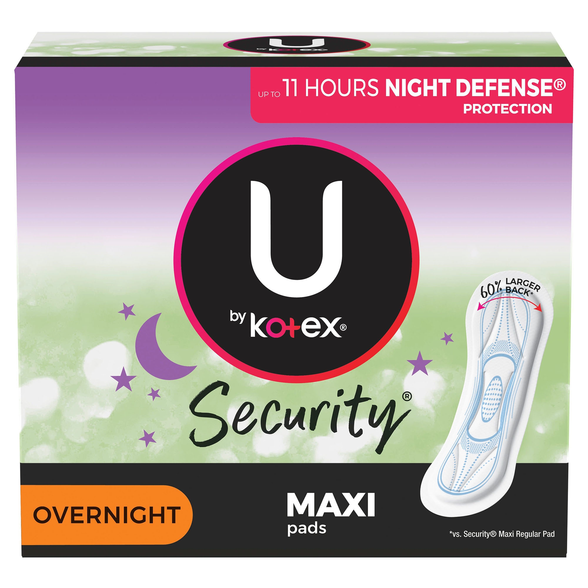 U by Kotex Security Overnight Maxipad, 11-Hour Protection Feminine