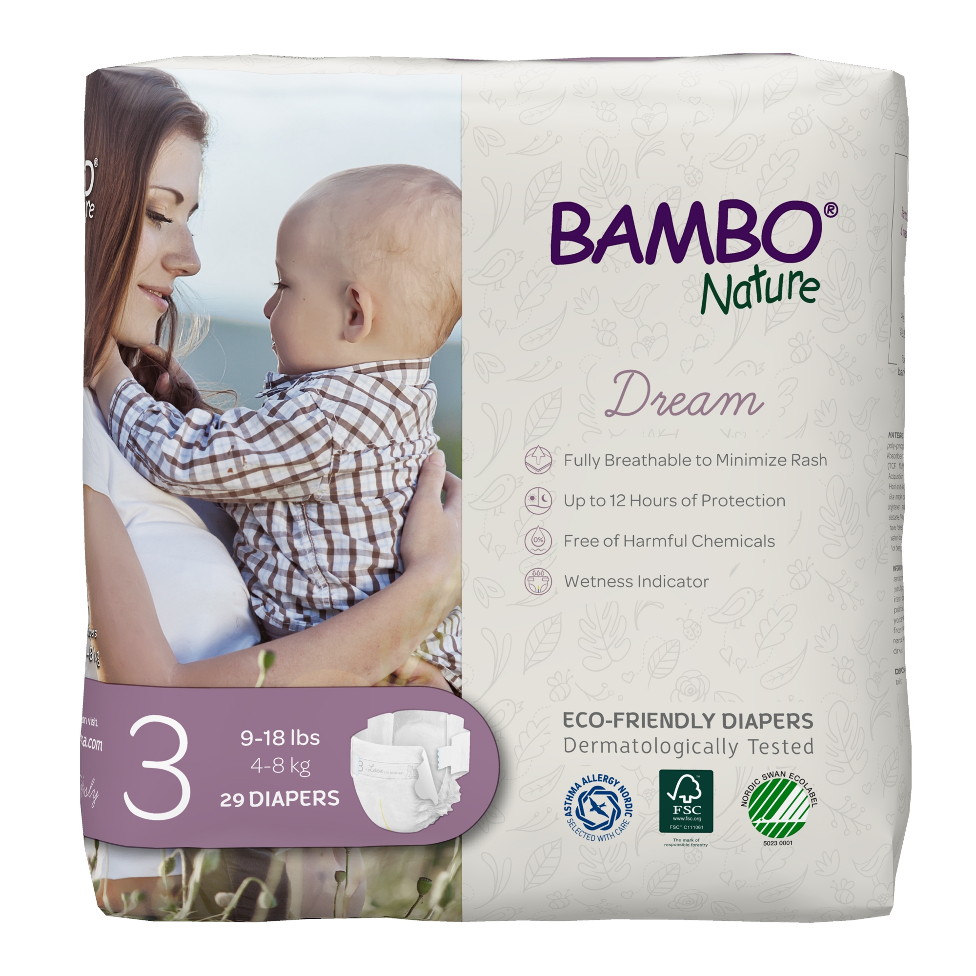 Bambo Nature Dream Disposable Baby Diapers - Hypoallergenic, Overnight  Absorbency, Size 3