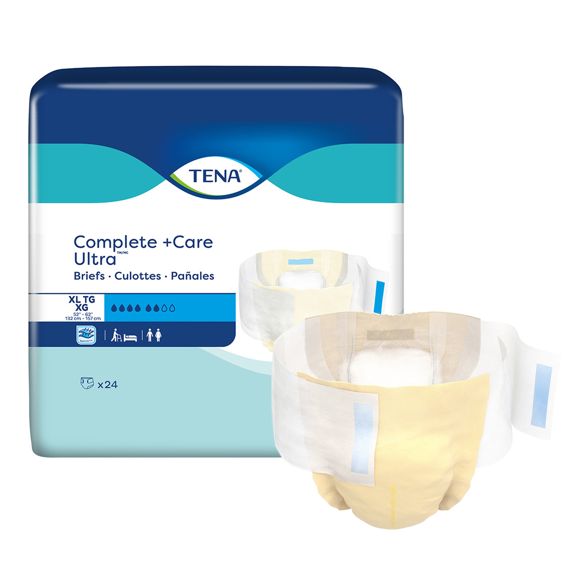 TENA Complete + Care Ultra Incontinence Briefs, Moderate Absorbency -  Unisex Adult Diapers, Disposable, XL