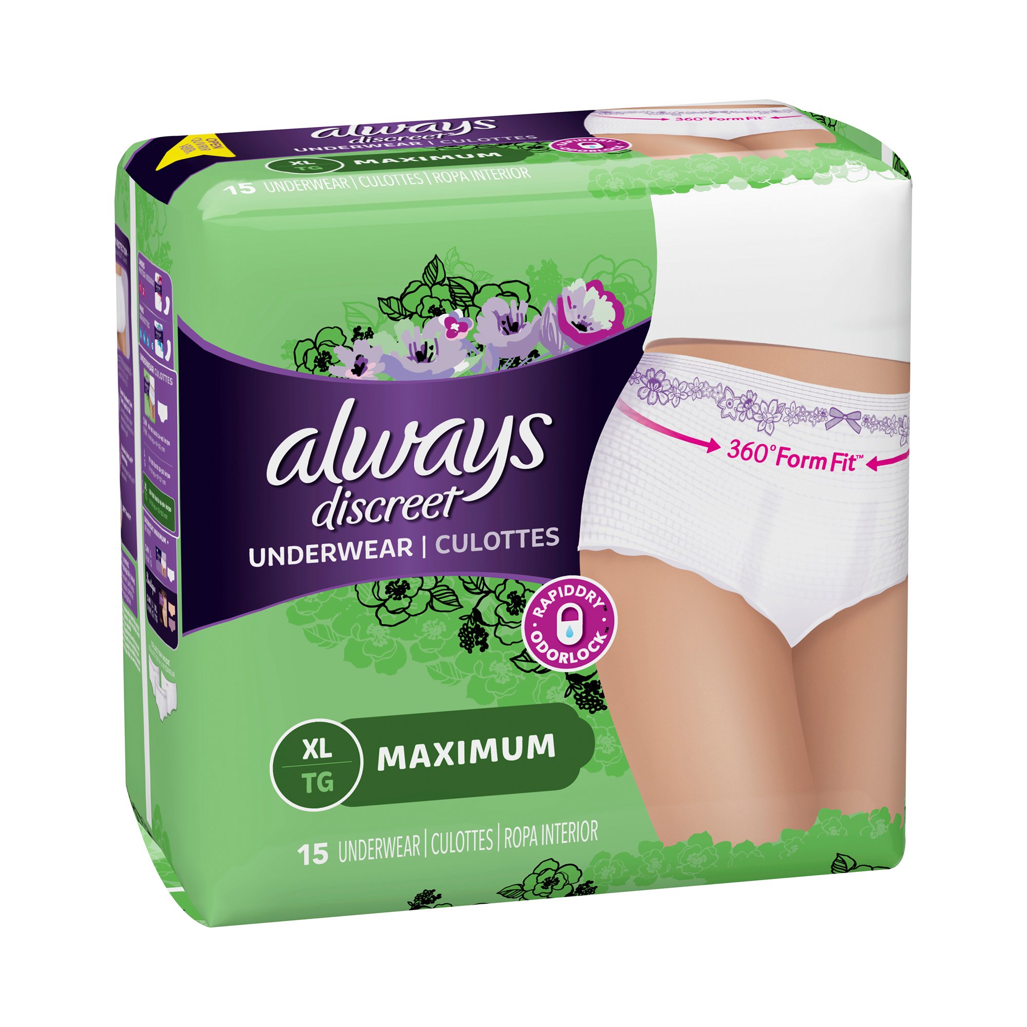 Always Discreet Boutique Incontinence Underwear Maximum Protection XL - 9  Disposable Incontinence Protective Underwear - Peach - Extra Large, Rose