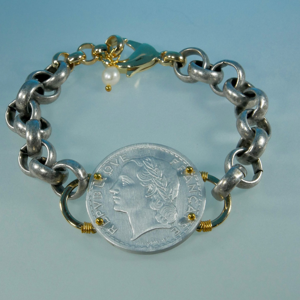 Two tone hammered stretchy coin bracelet - Von Treskow