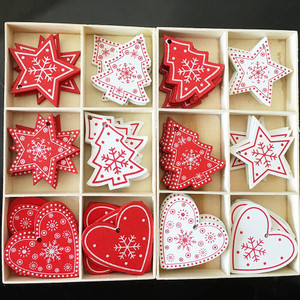Wooden Christmas ornaments in the box