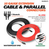 Rich Solar RS-30102T2 10 Gauge Solar Panel Extension Cable with Male and Female Solar Connector Ends and Parallel Connectors | Pair of 10AWG Red and Black Extension Wire and Parallel Connectors (RS-30102T2-Main)