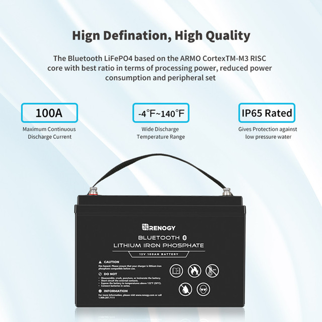 12V 100Ah Lithium Iron Phosphate Battery w/ Bluetooth