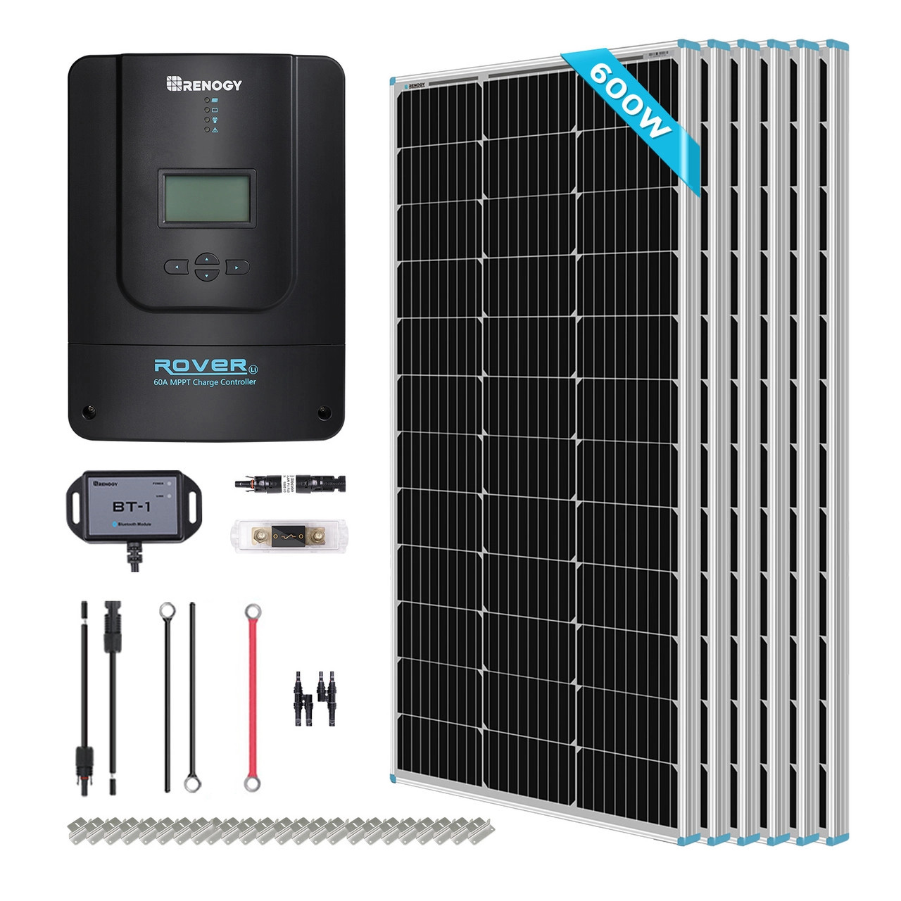 Renogy 600W 12V/24V Monocrystalline Solar Premium Kit w/Rover 60A