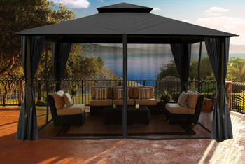 Barcelona Soft Top Gazebo with Grey Dome-Tex Canopy, Mosquito Netting and Curtains  (11 ft. x 14 ft.)