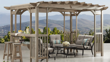 Yardistry Madison Pergola with Cedar Wood, Timber Gray Stain & Sunshade (10 ft. x 14 ft.)