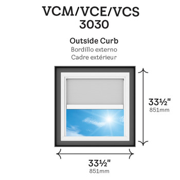 VELUX Solar Powered Venting Curb Mount Skylight VCS 3030 with Solar Room Darkening Shade (Fits Outside Curb 33-1/2 x 33-1/2 in)
